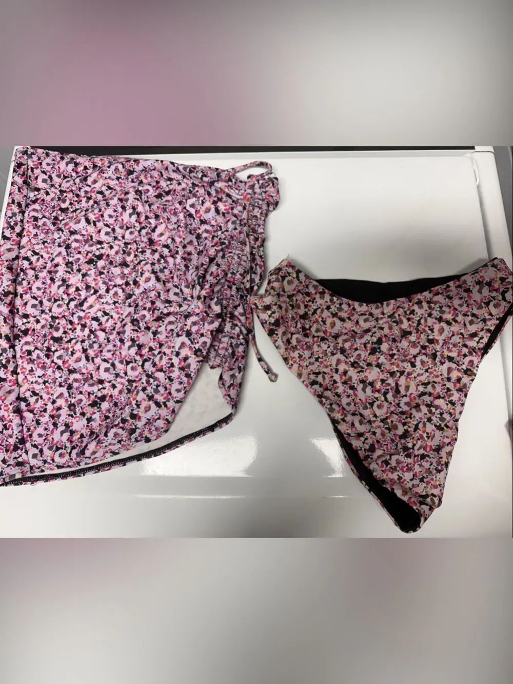 OLA FEROZ Floral Pink Bikini Bottoms and Skirt Cover Up - LIKE NEW - Size Medium